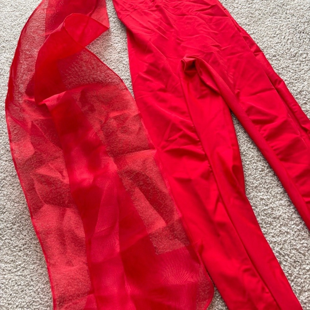 ATU Body Couture Bow Shoulder Catsuit Jumpsuit Womens XS Red Asymmetric Bold - Picture 4 of 10